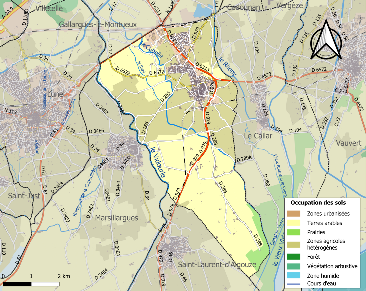 Carte des infrastructures et de l'occupation des sols de la commune en 2018 (CLC).